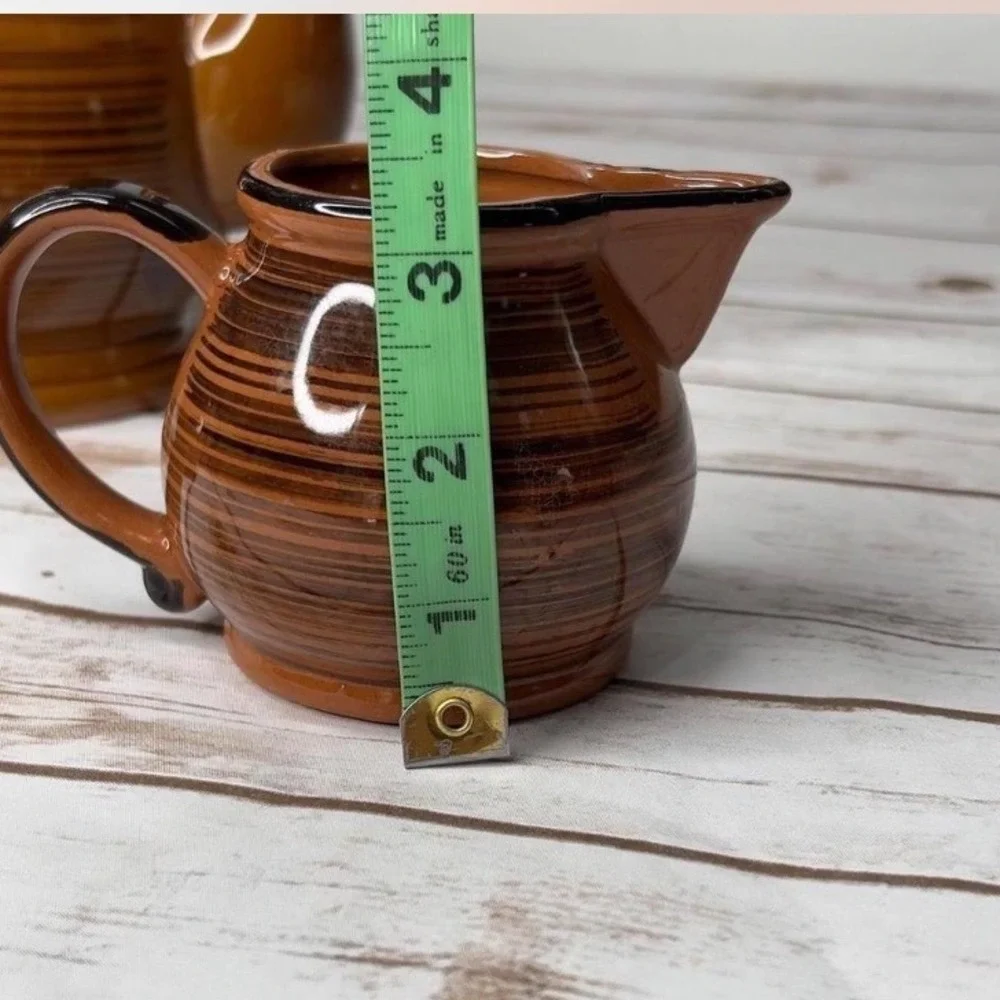 Vintage Japan Ceramic Tea Coffee Set‎ Brown Striped Teapot Creamer Sugar 3pc OS